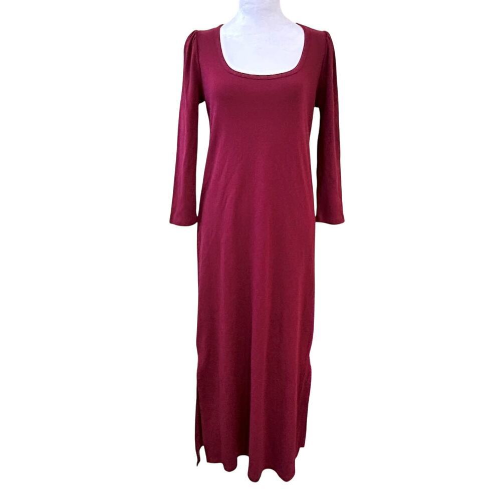 Witchy Fall Maxi Dress Ribbed Puffed Modest Wine NWT Capsule Base Layer MED